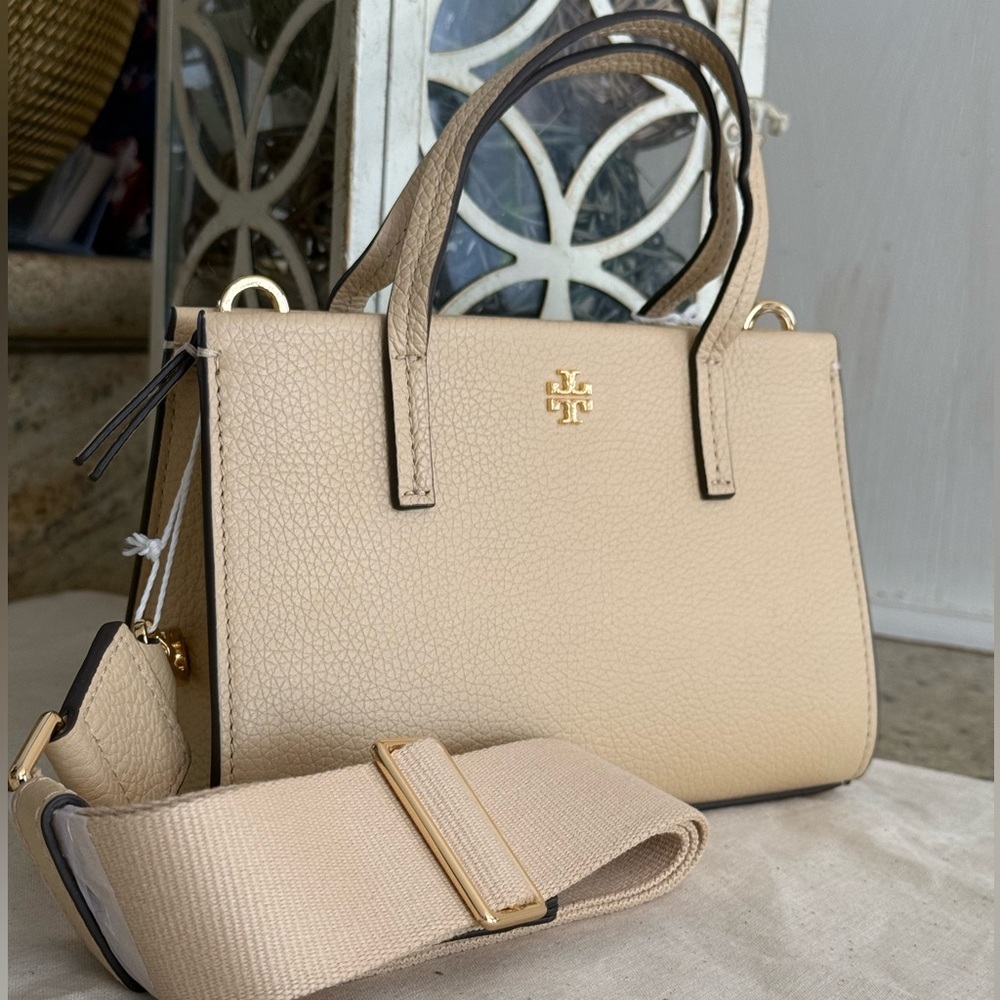 Tory Burch Blake Mini Tote Bag Crossbody Bag Soft Serve Gold Tan Cream